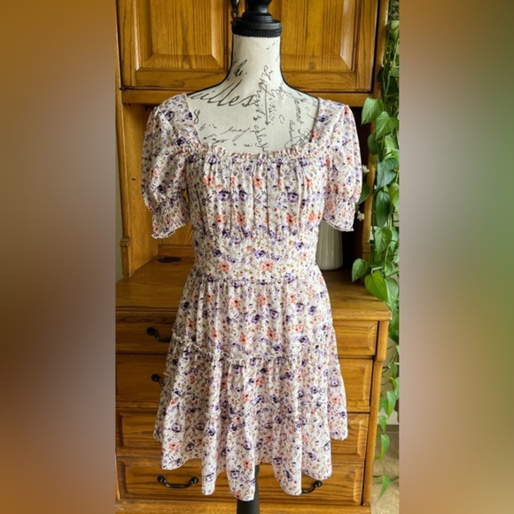 Altar'd State Floral Cottagecore Fairy Mini‎ Dress Smocked Puff Sleeve Small